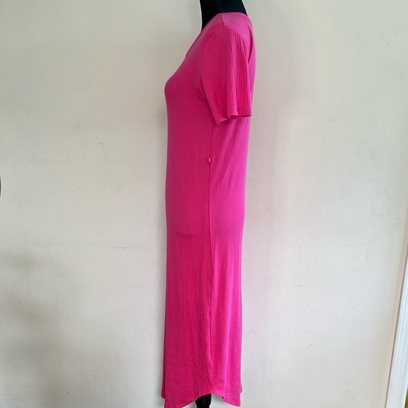 Anthropologie Pink Sheath Midi Dress Short Sleeve Crew Neck - Picture 3 of 4